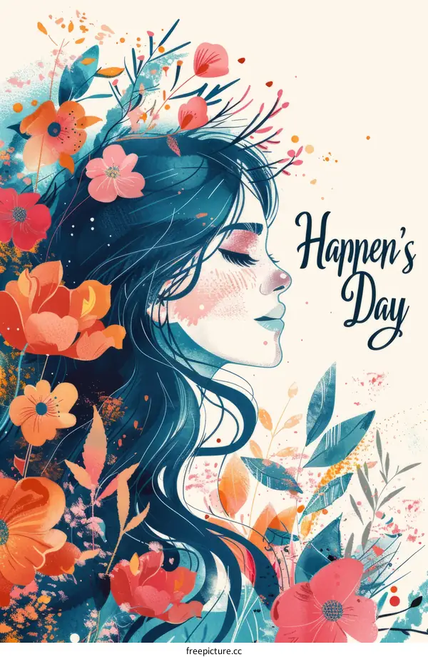 Woman with Flowers in Her Hair Illustration