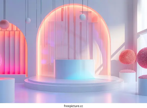 Pink and White Podium with Trees