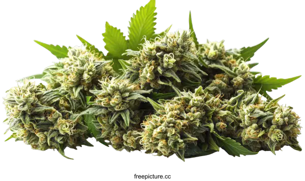 [Transparent Background PNG]Close Up Cannabis Buds with Leaves