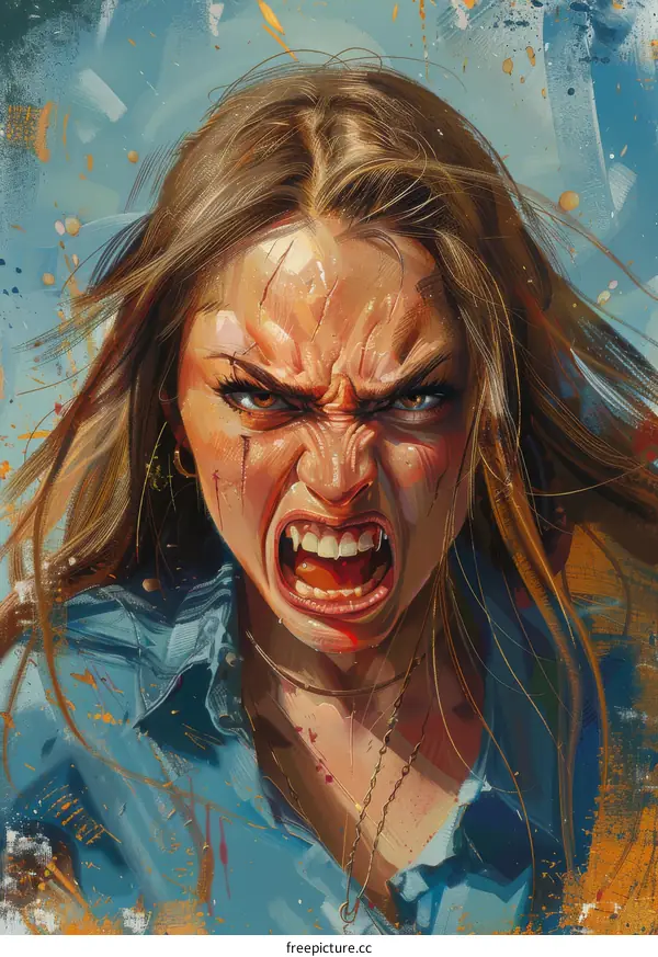 Angry Woman with Fangs and Blood