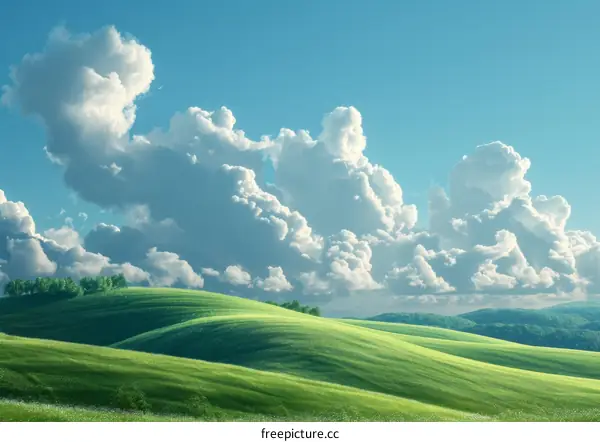 Rolling Green Hills Under Clear Blue Skies