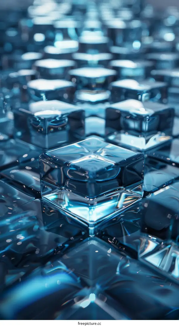 Blue Abstract Background with Transparent Cubes