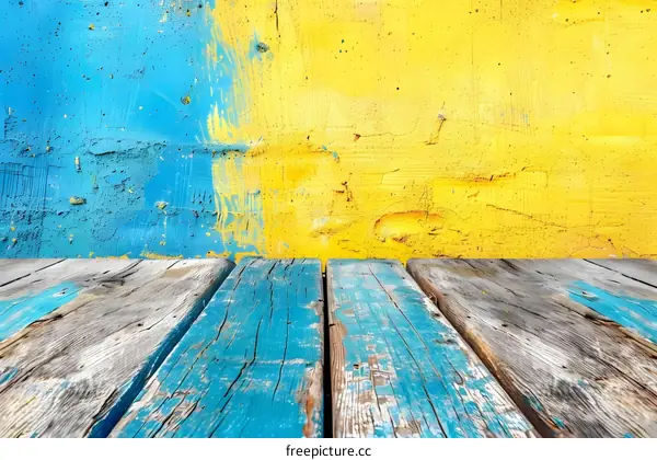 Blue and Yellow Wall with Wooden Floor