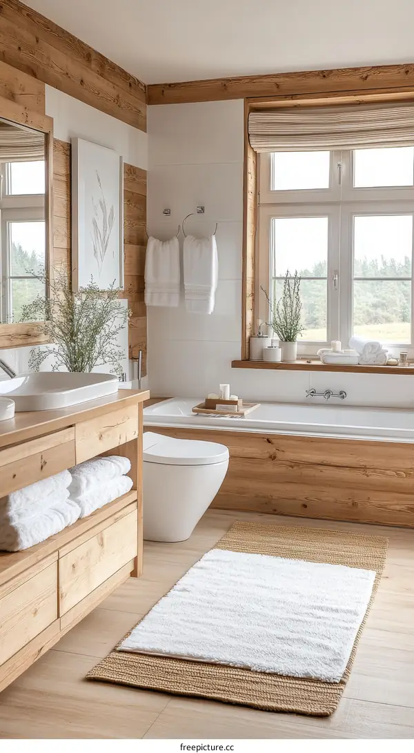 Modern Farmhouse Bathroom with Natural Wood Accents