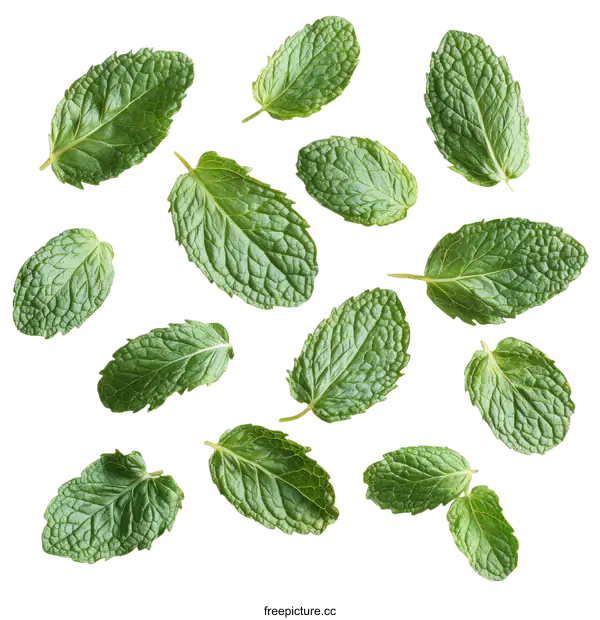 [Transparent Background PNG]Fresh Mint Leaves Isolated on White Background