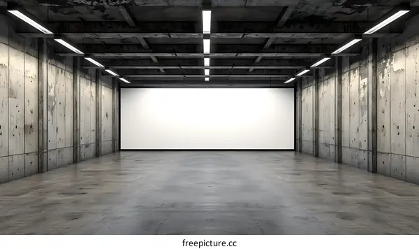 Empty Concrete Room with White Screen