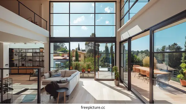 Modern House Interior Design With Large Windows