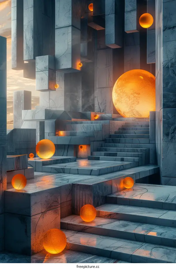 Abstract Architectural Design with Orange Spheres