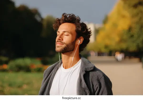 Man Listening to Music in a Park