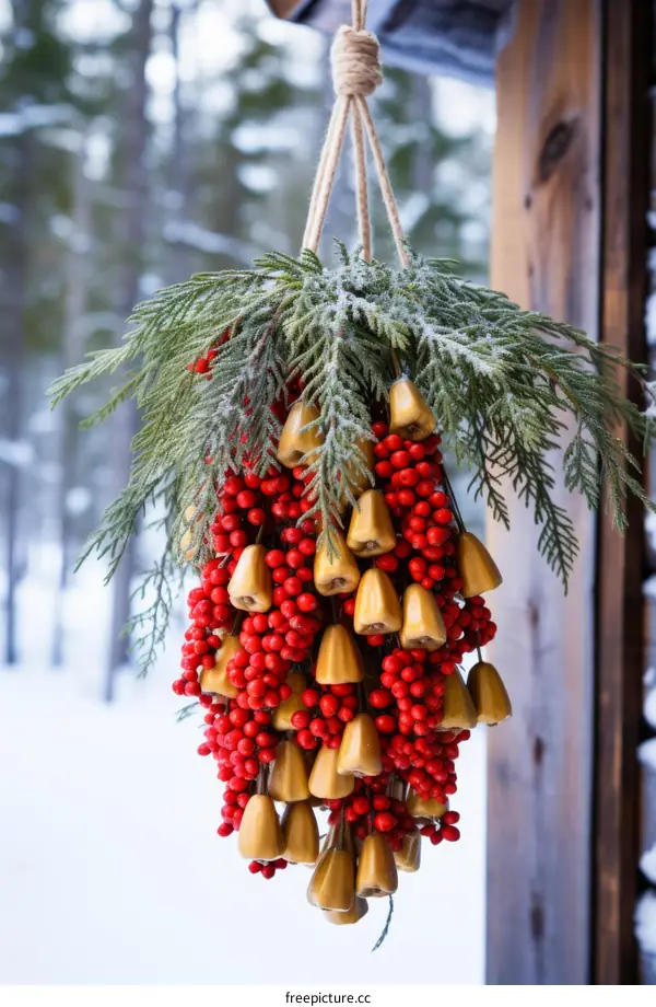 Snowy Christmas Doorway with Hanging Decorations