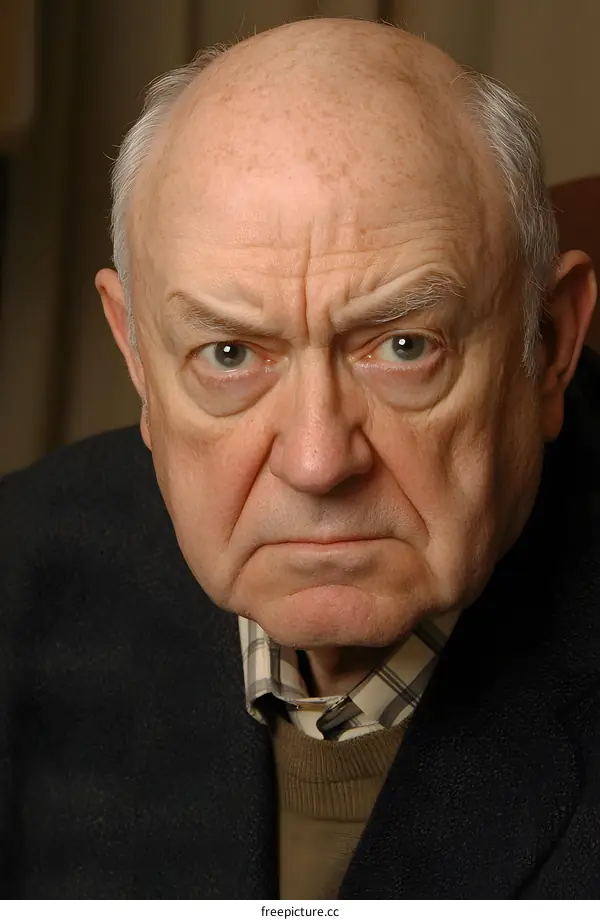 Close Up Portrait of a Senior Man with a Serious Expression