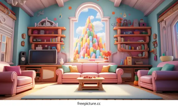 A Cozy and Colorful Living Room with a Magical Window