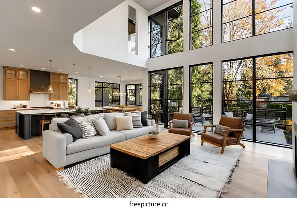 Modern Open-Concept Living Room with Large Windows