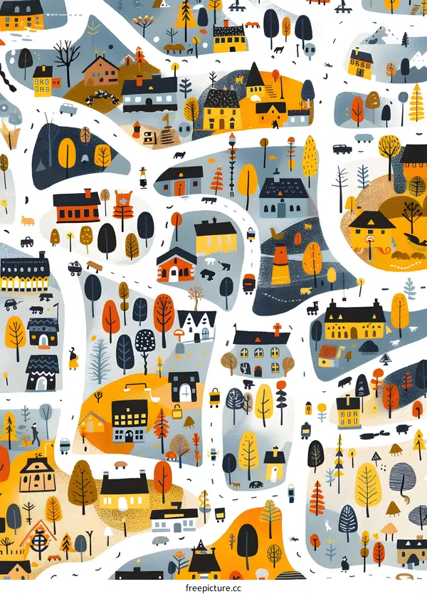 Colorful Town Map Illustration