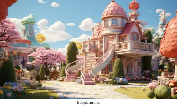 A cute cartoon house in a whimsical world