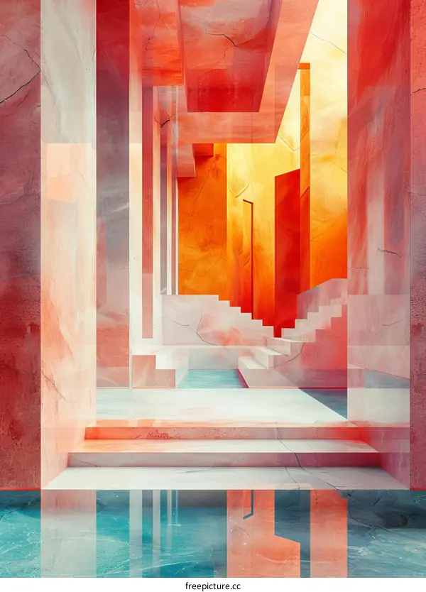 Liminal space with peach and blue