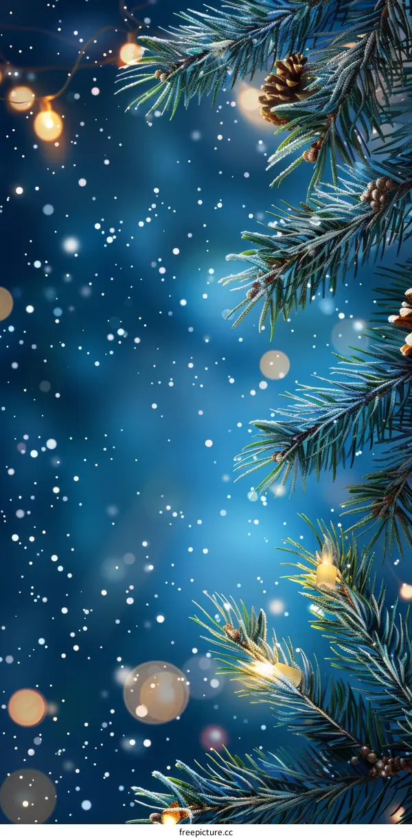 Festive Fir Tree Branch with Snowflakes