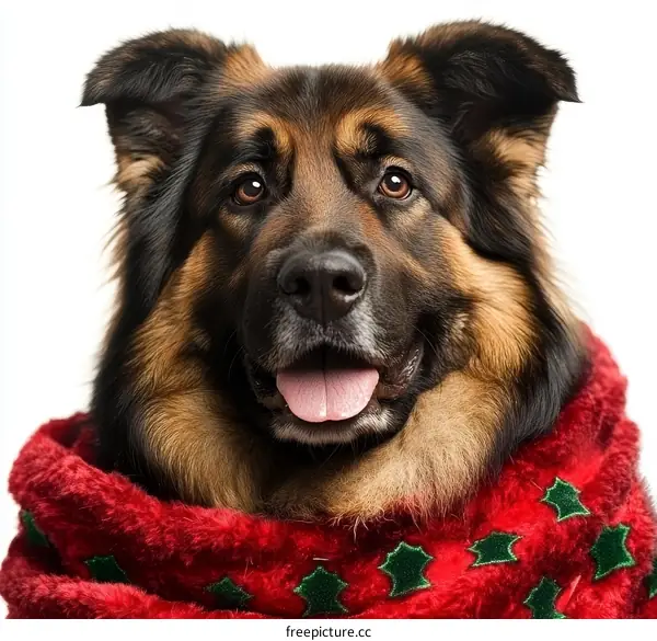 German Shepherd Dog Wearing Christmas Scarf Close-up