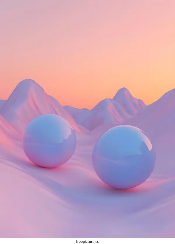 Abstract 3D Render of Two Spheres in a Pastel Landscape
