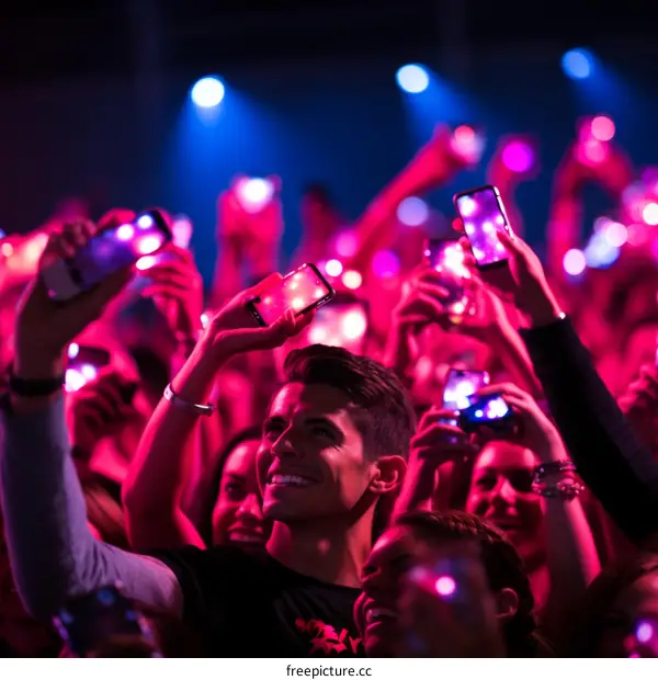 Audience at a concert taking pictures with their phones