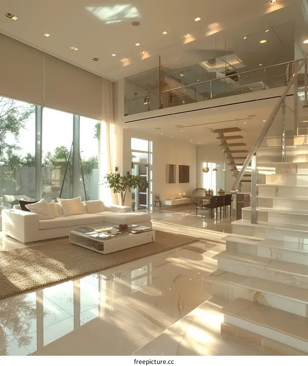 Bright and Airy Modern Living Room With White Walls and Large Windows