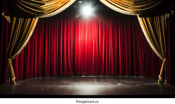 Red and Gold Theatre Curtains Under Spotlight