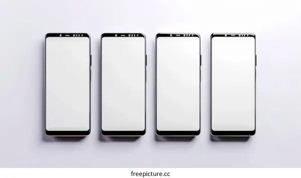 Four smartphones with blank screens