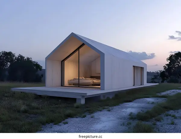 Modern Minimalist House Design with Large Windows and Wooden Deck