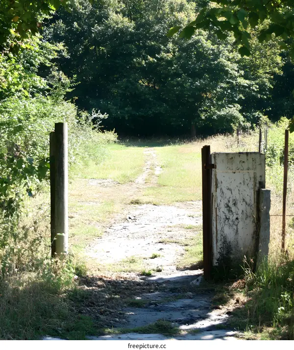 Green Path Leading to a Gate in a Forest