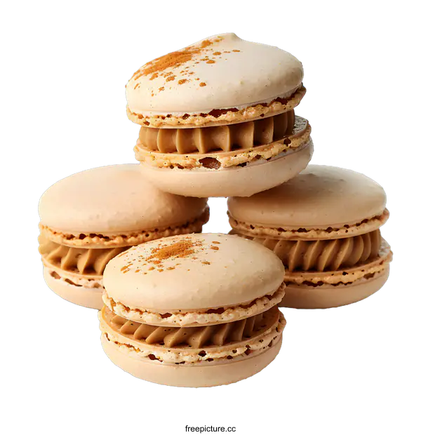 [Transparent Background PNG]Four stacked coffee and cream macarons