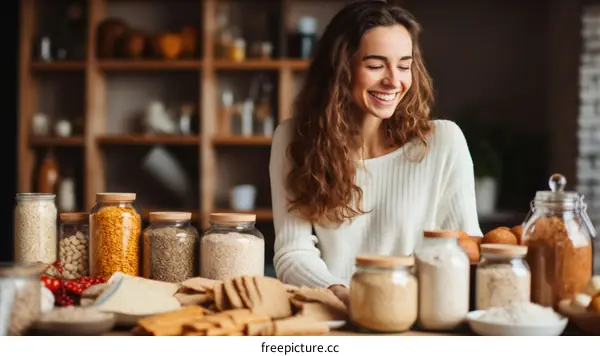 Cheerful young woman cooking in the kitchen