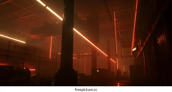 Red Neon Lights in a Dark Industrial Alleyway