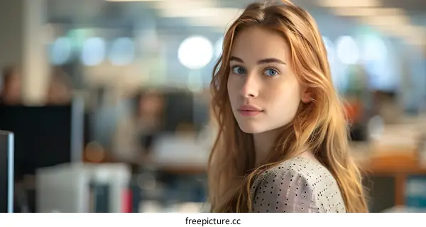 Portrait of a young woman in a modern office