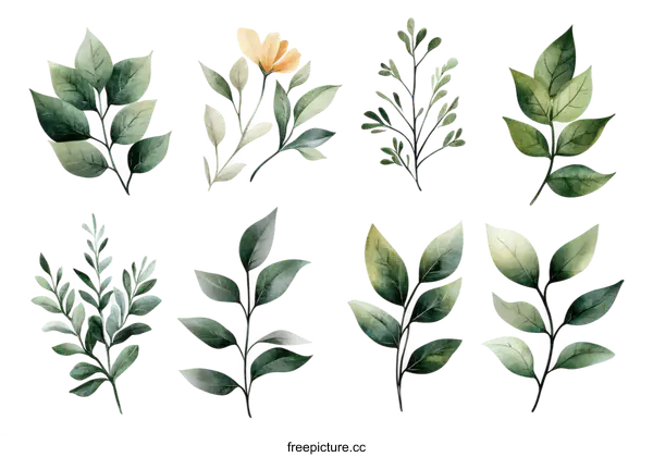 [Transparent Background PNG]Collection of Watercolor Botanical Branches