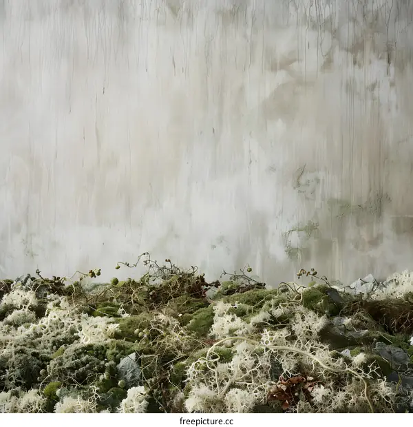 Green Moss Against a Weathered Concrete Wall