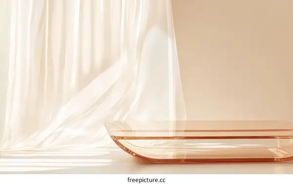 Beige Minimalist Display Stand with Sheer Curtains