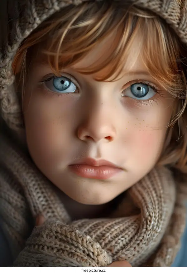 Portrait of a young boy with red hair and blue eyes