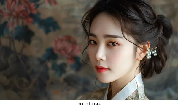 Portrait of a young woman in traditional Korean dress