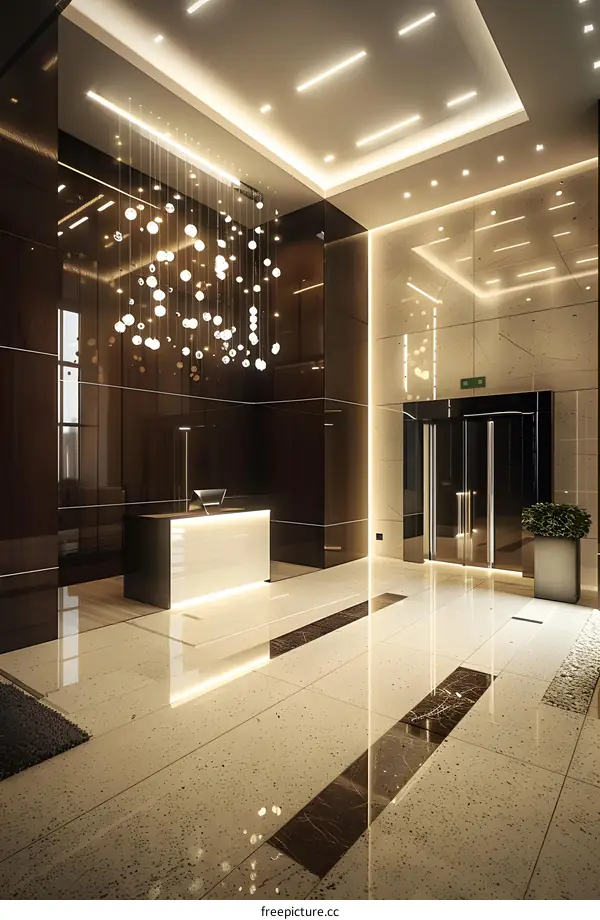 Modern Lobby Interior Design with a Chandelier