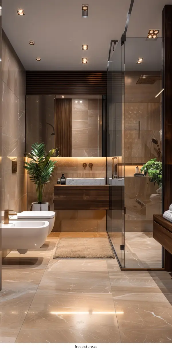 Modern Luxurious Beige Marble Bathroom Design