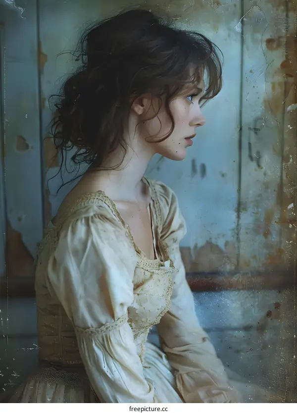 portrait of a young woman in a vintage dress