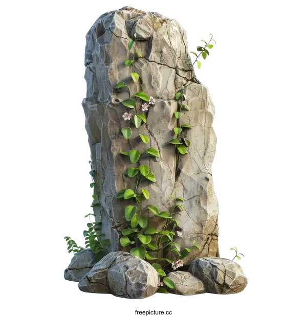[Transparent Background PNG]Rock Formation with Climbing Vines