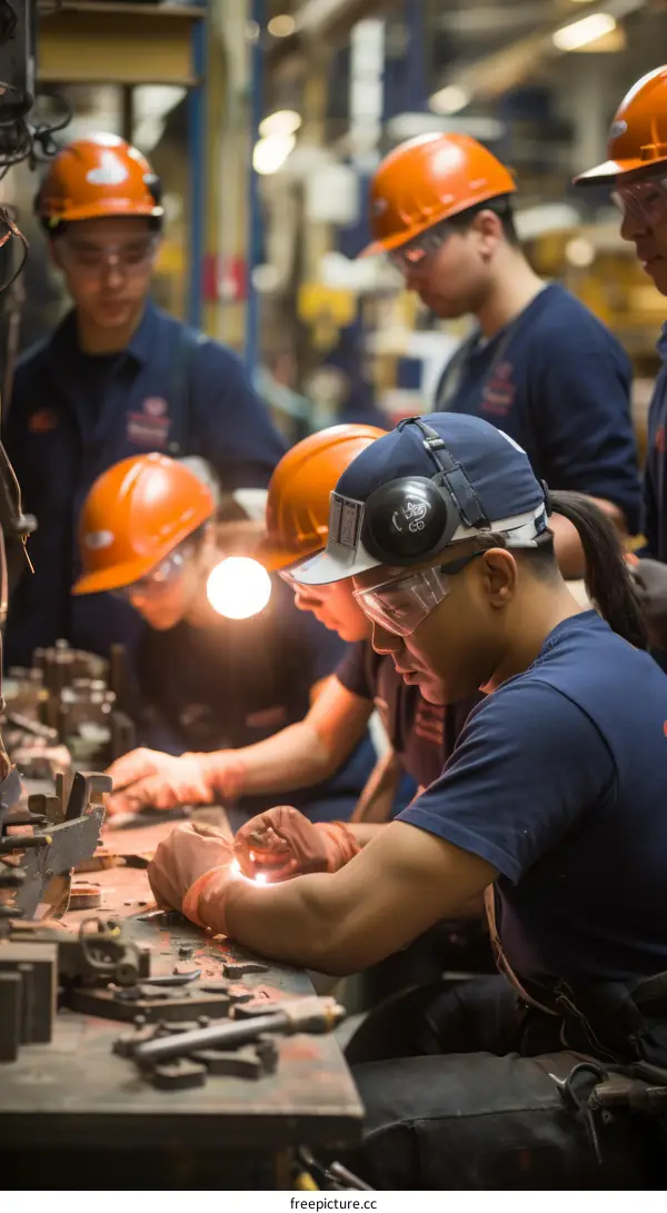 A group of young people working in a factory