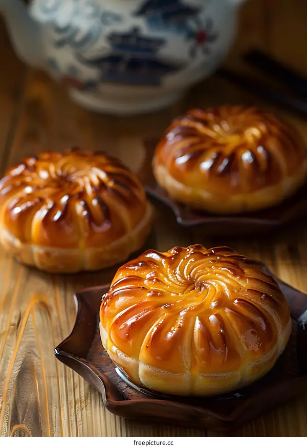 Closeup of Sweet Japanese Pastry on Wooden Table