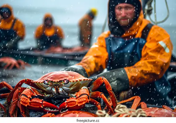 Alaskan fishermen catch crabs in the Bering Sea
