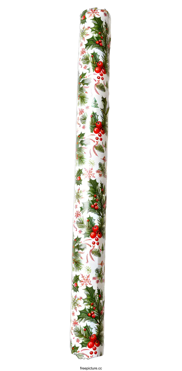 [Transparent Background PNG]Christmas Wrapping Paper Roll With Holly And Snowflake Design