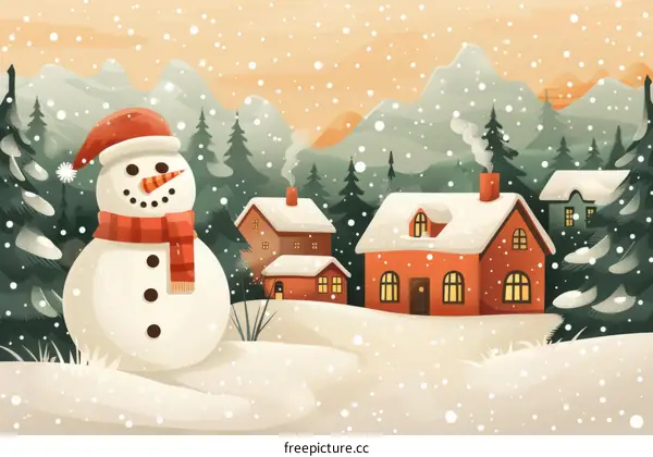 Snowy Village with Snowman