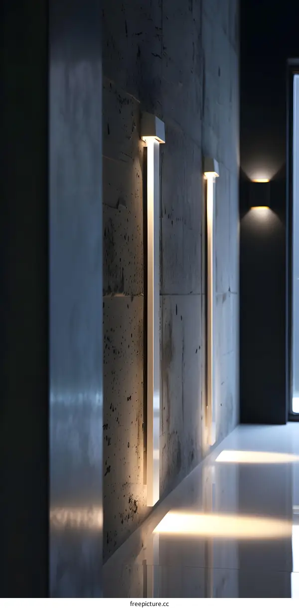 Minimalist Modern Concrete Wall Interior Design with Linear Lights