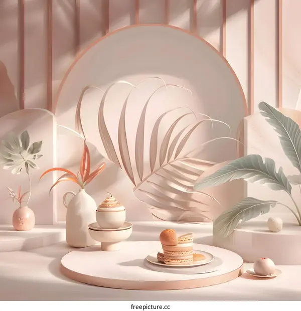 Minimalist Still Life with Cream and Macarons