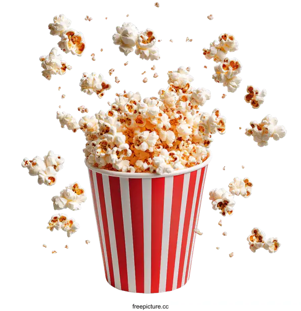 [Transparent Background PNG]Popcorn in a Striped Paper Cup